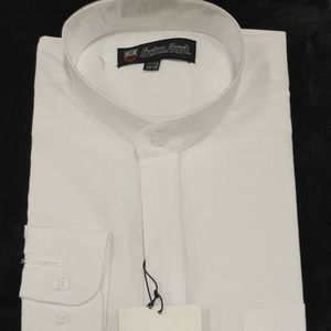 COPY - MEN'S FORTINO LANDI WHITE BANDED COLLAR DRESS SHIRT. REGULAR FIT.